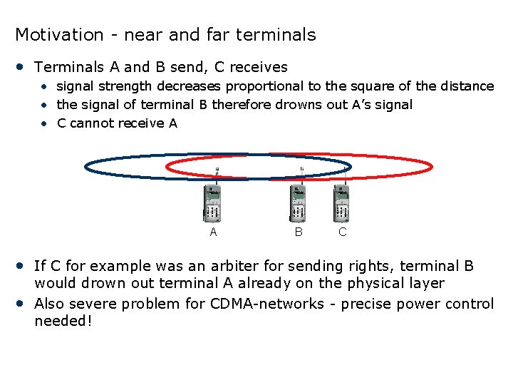Motivation - near and far terminals • Terminals A and B send, C receives