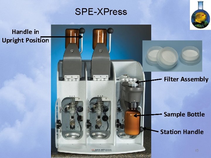 SPE-XPress Handle in Upright Position Filter Assembly Sample Bottle Station Handle 15 