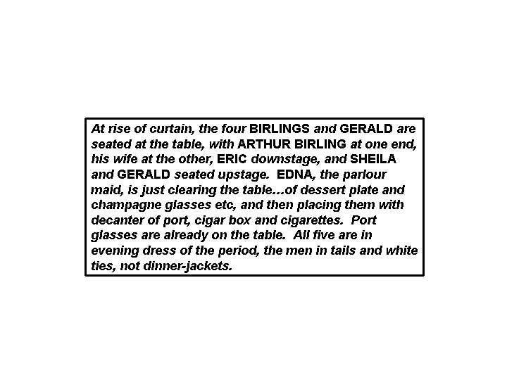 At rise of curtain, the four BIRLINGS and GERALD are seated at the table,