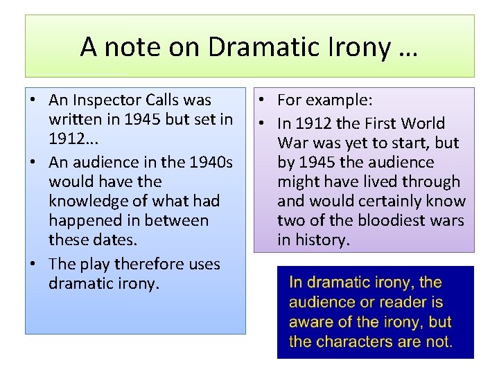 A note on Dramatic Irony … • An Inspector Calls was written in 1945