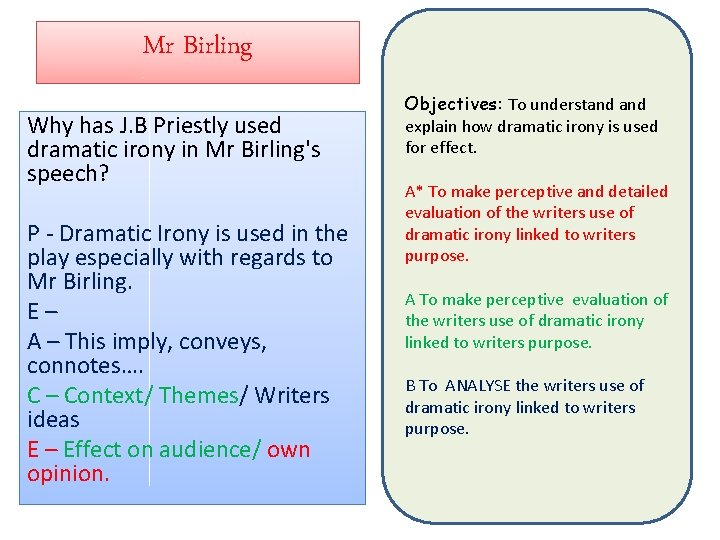 Mr Birling Why has J. B Priestly used dramatic irony in Mr Birling's speech?