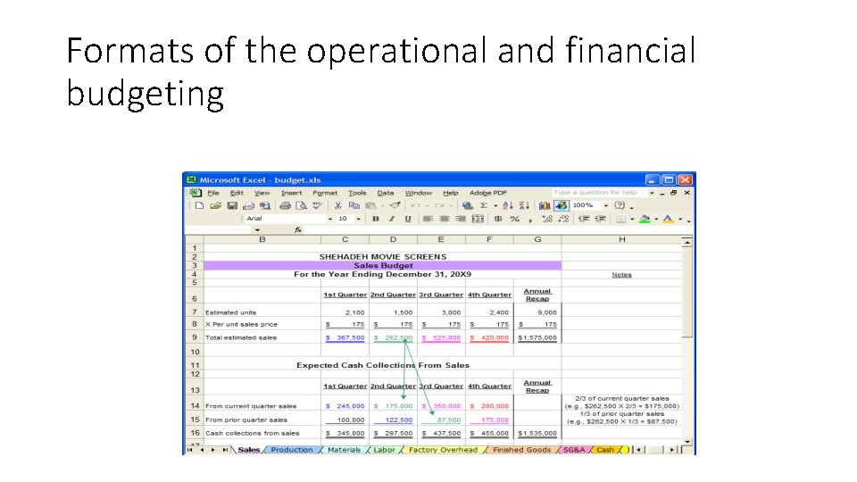 Formats of the operational and financial budgeting 