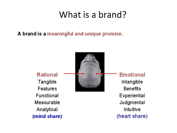 What is a brand? A brand is a meaningful and unique promise. Rational Emotional