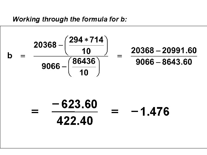 Working through the formula for b: = - 623. 60 422. 40 = - Working through the formula for b: = - 623. 60 422. 40 = -