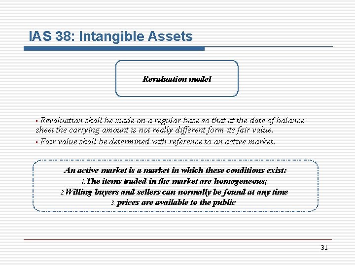 IAS 38: Intangible Assets Revaluation model Revaluation shall be made on a regular base