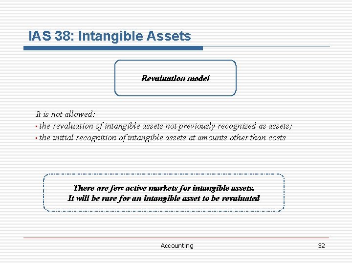 IAS 38: Intangible Assets Revaluation model It is not allowed: • the revaluation of