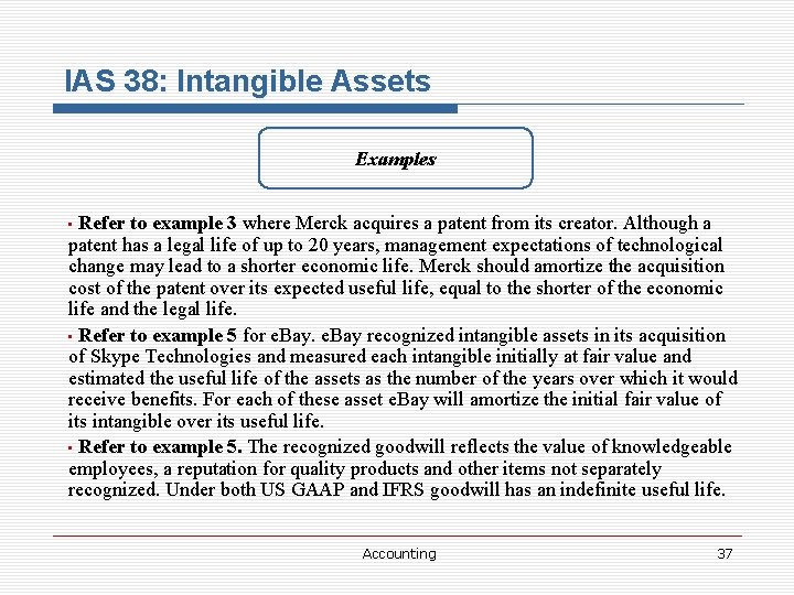 IAS 38: Intangible Assets Examples Refer to example 3 where Merck acquires a patent