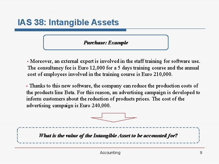 IAS 38: Intangible Assets Purchase: Example Moreover, an external expert is involved in the