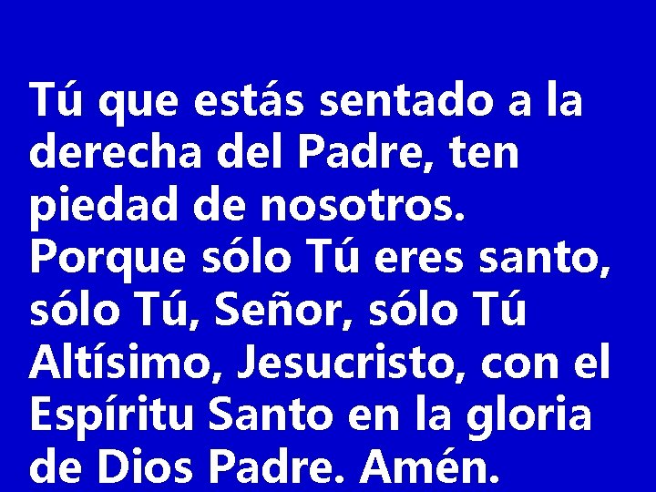 Tú que estás sentado a la derecha del Padre, ten piedad de nosotros. Porque