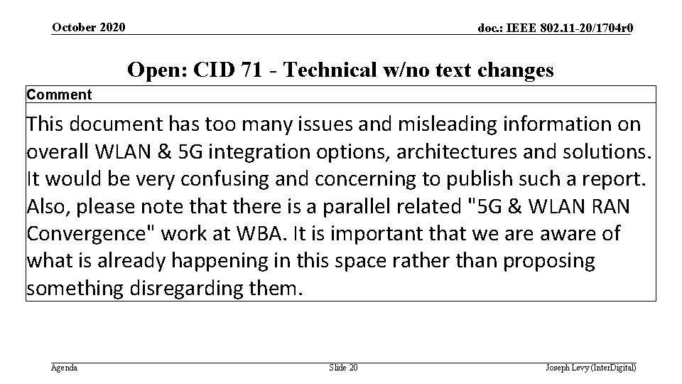 October 2020 doc. : IEEE 802. 11 -20/1704 r 0 Open: CID 71 -