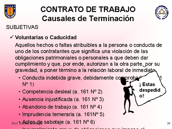 CONTRATO DE TRABAJO Causales de Terminación SUBJETIVAS ü Voluntarias o Caducidad Aquellos hechos o