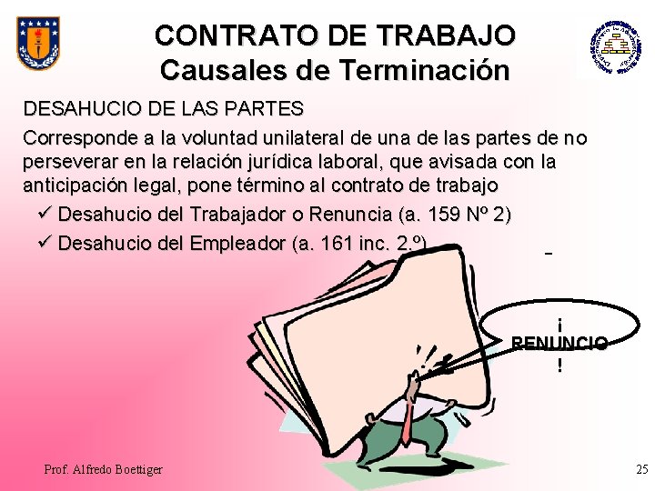 CONTRATO DE TRABAJO Causales de Terminación DESAHUCIO DE LAS PARTES Corresponde a la voluntad