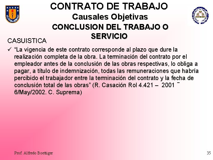 CONTRATO DE TRABAJO Causales Objetivas CONCLUSION DEL TRABAJO O SERVICIO CASUISTICA ü “La vigencia