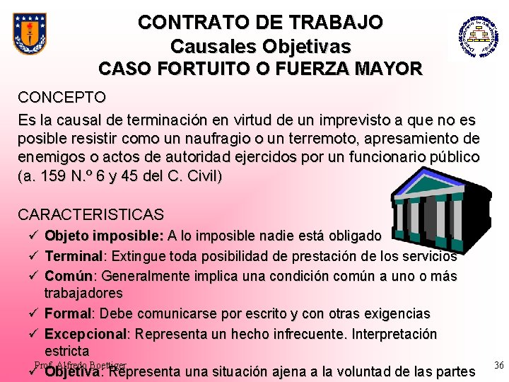 CONTRATO DE TRABAJO Causales Objetivas CASO FORTUITO O FUERZA MAYOR CONCEPTO Es la causal