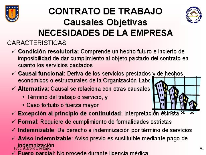 CONTRATO DE TRABAJO Causales Objetivas NECESIDADES DE LA EMPRESA CARACTERISTICAS ü Condición resolutoria: Comprende