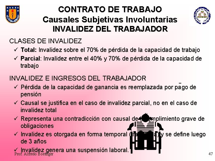 CONTRATO DE TRABAJO Causales Subjetivas Involuntarias INVALIDEZ DEL TRABAJADOR CLASES DE INVALIDEZ ü Total: