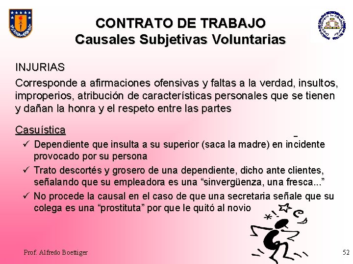 CONTRATO DE TRABAJO Causales Subjetivas Voluntarias INJURIAS Corresponde a afirmaciones ofensivas y faltas a