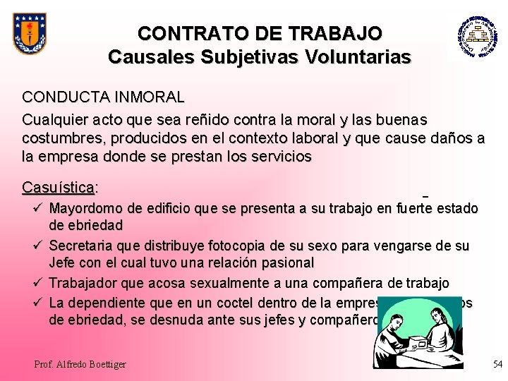 CONTRATO DE TRABAJO Causales Subjetivas Voluntarias CONDUCTA INMORAL Cualquier acto que sea reñido contra