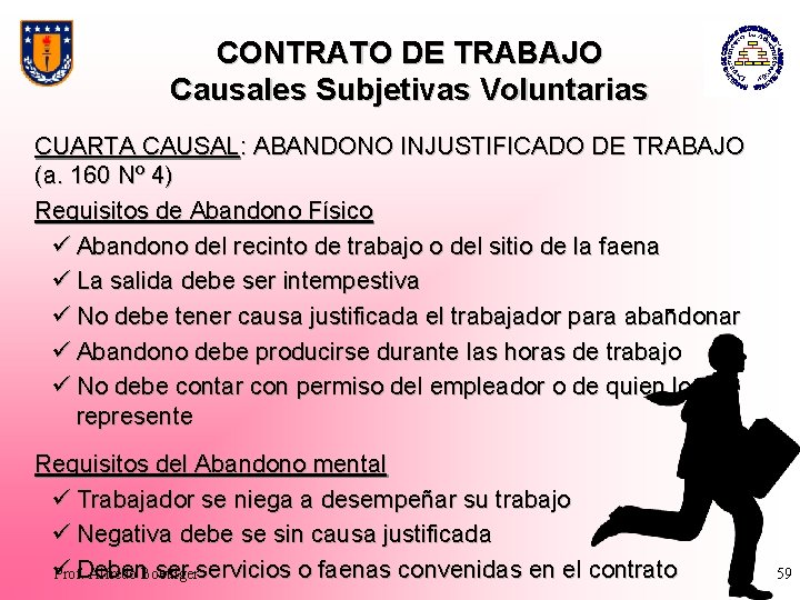 CONTRATO DE TRABAJO Causales Subjetivas Voluntarias CUARTA CAUSAL: ABANDONO INJUSTIFICADO DE TRABAJO (a. 160