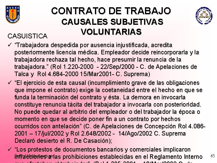 CONTRATO DE TRABAJO CASUISTICA CAUSALES SUBJETIVAS VOLUNTARIAS ü “Trabajadora despedida por ausencia injustificada, acredita