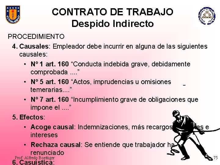 CONTRATO DE TRABAJO Despido Indirecto PROCEDIMIENTO 4. Causales: Empleador debe incurrir en alguna de