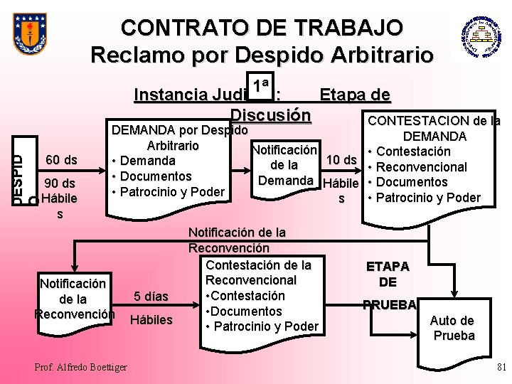 CONTRATO DE TRABAJO Reclamo por Despido Arbitrario DESPID O 1ª Instancia Judicial: Etapa de