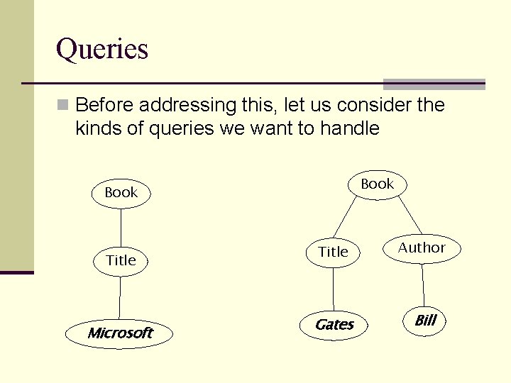 Queries n Before addressing this, let us consider the kinds of queries we want