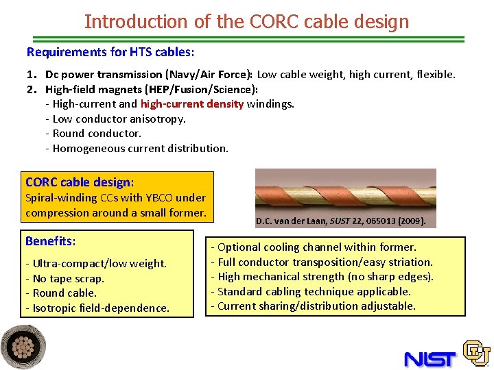 Introduction of the CORC cable design Requirements for HTS cables: 1. Dc power transmission