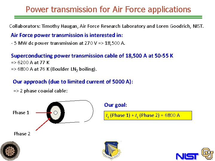 Power transmission for Air Force applications Collaborators: Timothy Haugan, Air Force Research Laboratory and