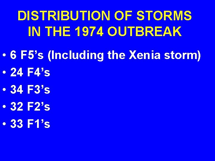 DISTRIBUTION OF STORMS IN THE 1974 OUTBREAK • • • 6 F 5’s (Including