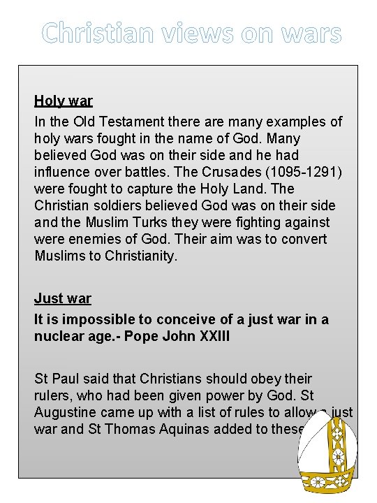 Christian views on wars Holy war In the Old Testament there are many examples