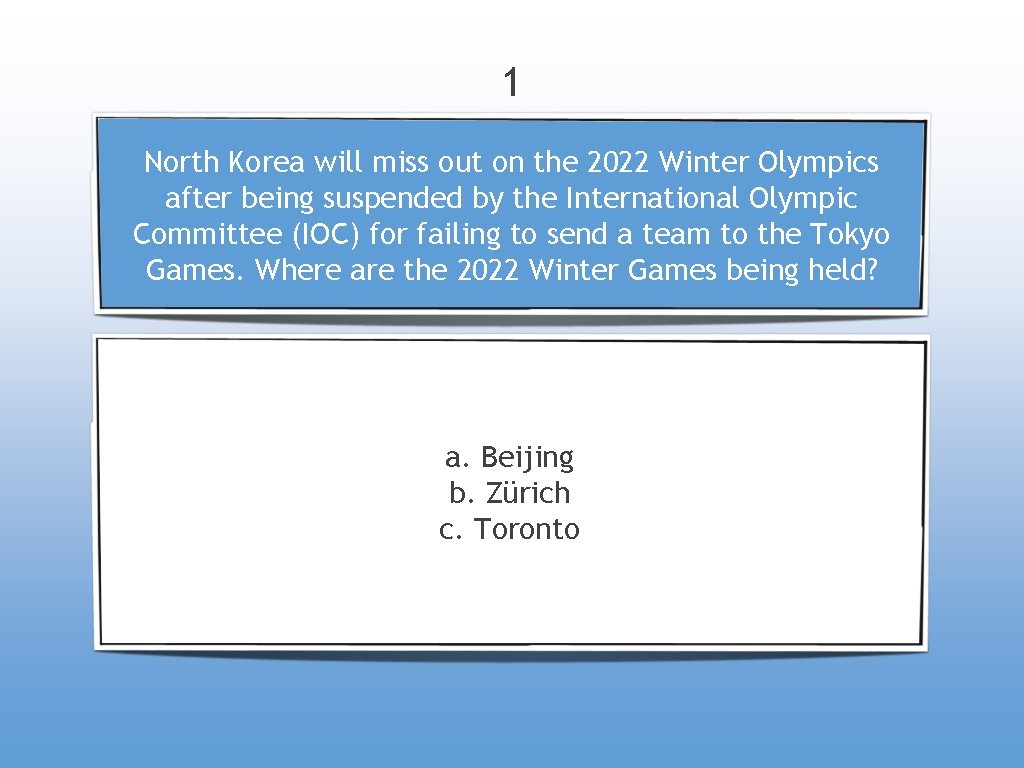 1 North Korea will miss out on the 2022 Winter Olympics after being suspended