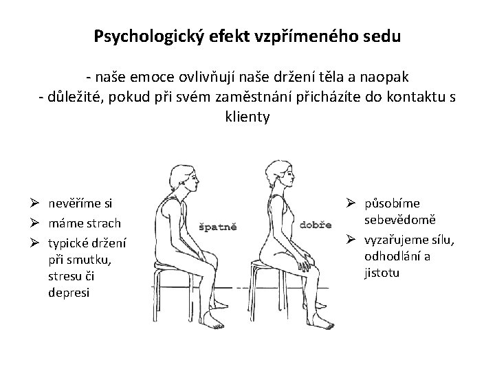 Psychologický efekt vzpřímeného sedu - naše emoce ovlivňují naše držení těla a naopak -