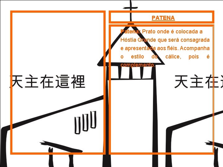 PATENA Patena: Prato onde é colocada a Hóstia Grande que será consagrada e apresentada PATENA Patena: Prato onde é colocada a Hóstia Grande que será consagrada e apresentada