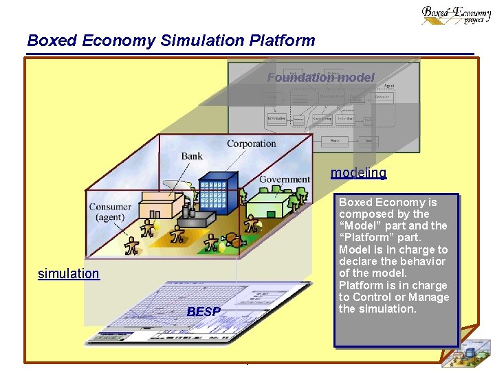 Boxed Economy Simulation Platform Foundation modeling Boxed Economy is composed by the “Model” part