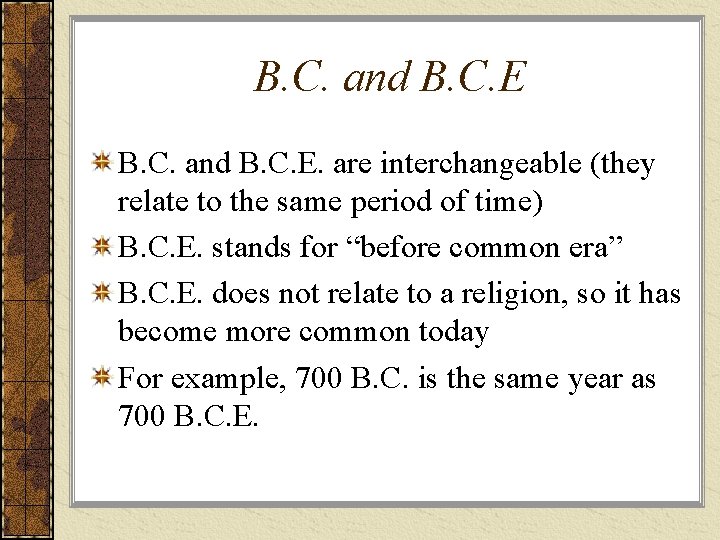 Reading a Timeline Finding the difference between BC