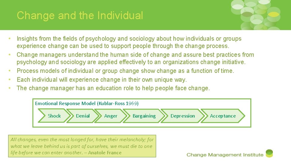 Change and the Individual • Insights from the fields of psychology and sociology about