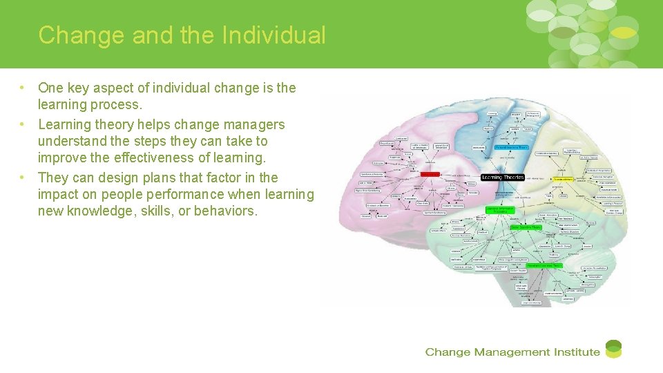 Change and the Individual • One key aspect of individual change is the learning
