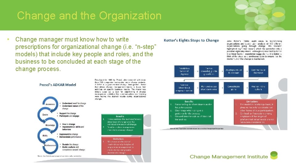 Change and the Organization • Change manager must know how to write prescriptions for
