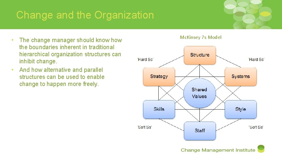 Change and the Organization • The change manager should know how the boundaries inherent