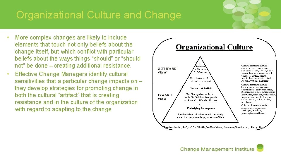 Organizational Culture and Change • More complex changes are likely to include elements that