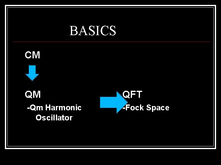 BASICS CM QM QFT -Qm Harmonic Oscillator -Fock Space 