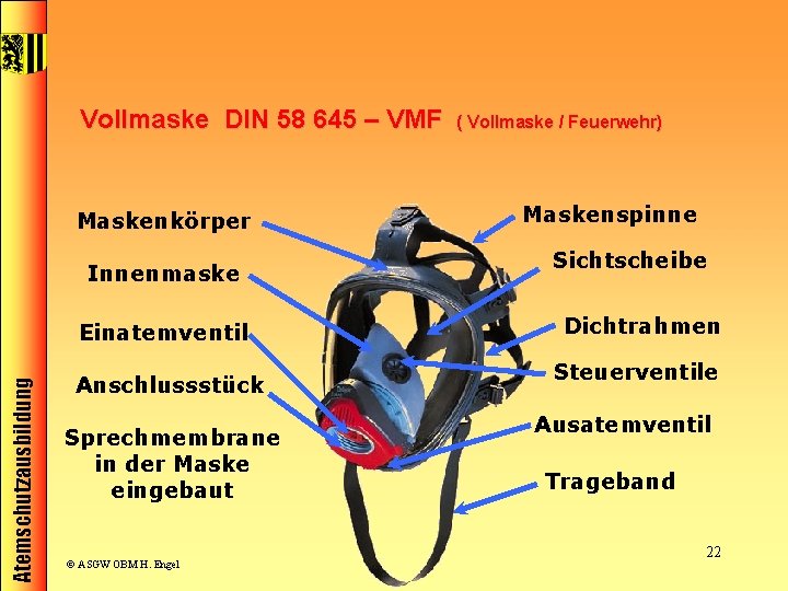 Vollmaske DIN 58 645 – VMF Maskenkörper Innenmaske Atemschutzausbildung Einatemventil Anschlussstück Sprechmembrane in der
