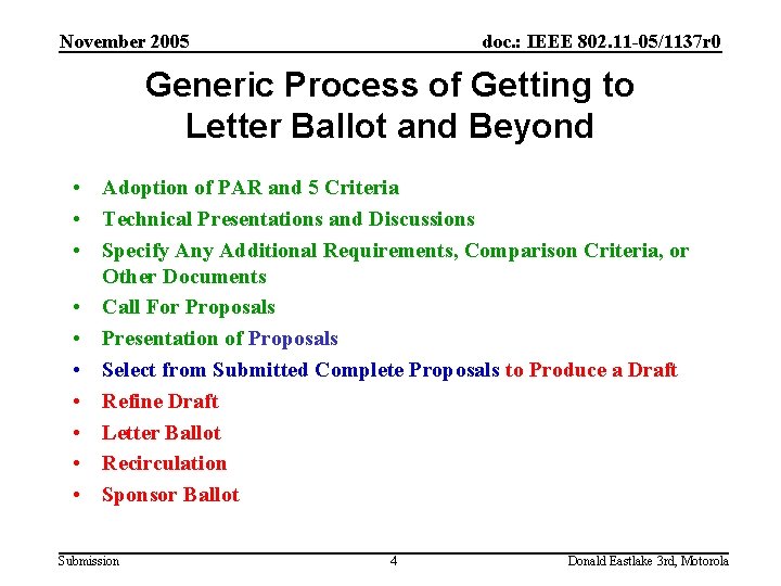 November 2005 doc. : IEEE 802. 11 -05/1137 r 0 Generic Process of Getting