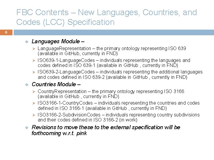 FBC Contents – New Languages, Countries, and Codes (LCC) Specification 6 v Languages Module