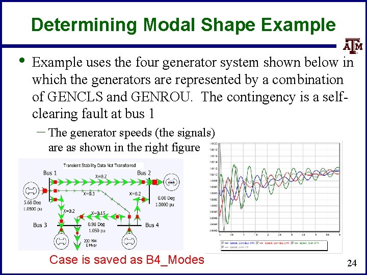 Determining Modal Shape Example • Example uses the four generator system shown below in