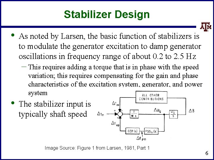 Stabilizer Design • As noted by Larsen, the basic function of stabilizers is to