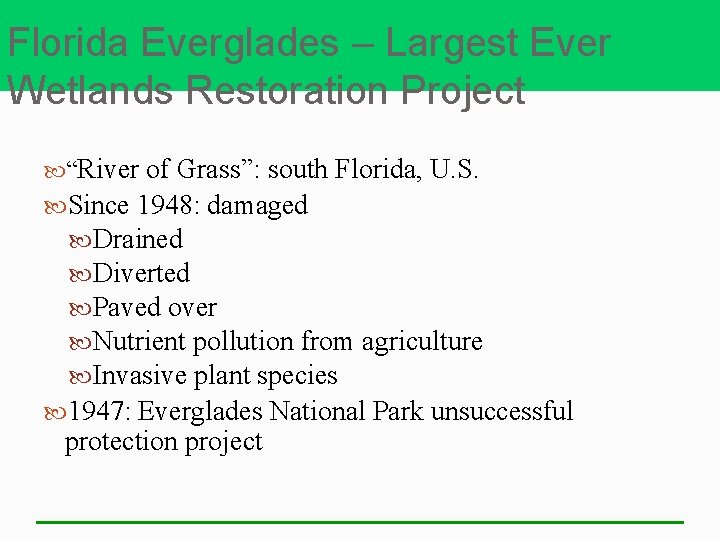 Florida Everglades – Largest Ever Wetlands Restoration Project “River of Grass”: south Florida, U.