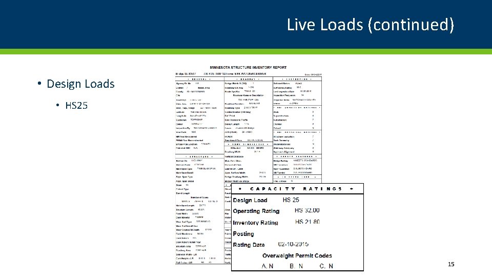 Live Loads (continued) • Design Loads • HS 25 15 