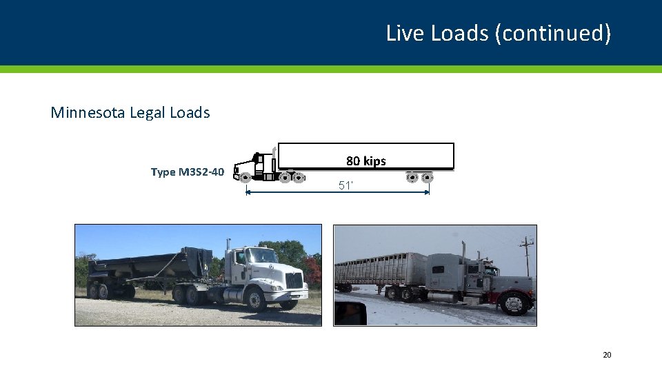 Live Loads (continued) Minnesota Legal Loads Type M 3 S 2 -40 80 kips Live Loads (continued) Minnesota Legal Loads Type M 3 S 2 -40 80 kips